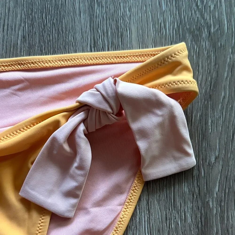 Aerie Low Rise Bikini Bottom Orange Pink Bow Size Small Swimwear